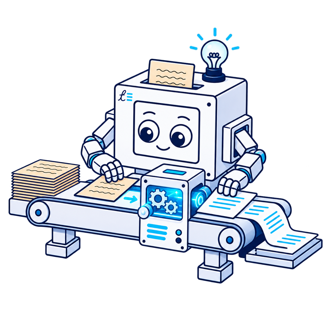 Robot processing documents on a conveyor belt